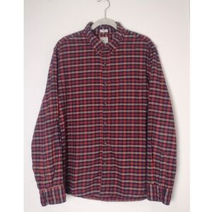 J. Crew Slim Fit Cotton Flannel Button Up Shirt Blue Orange Plaid Men's Size XL